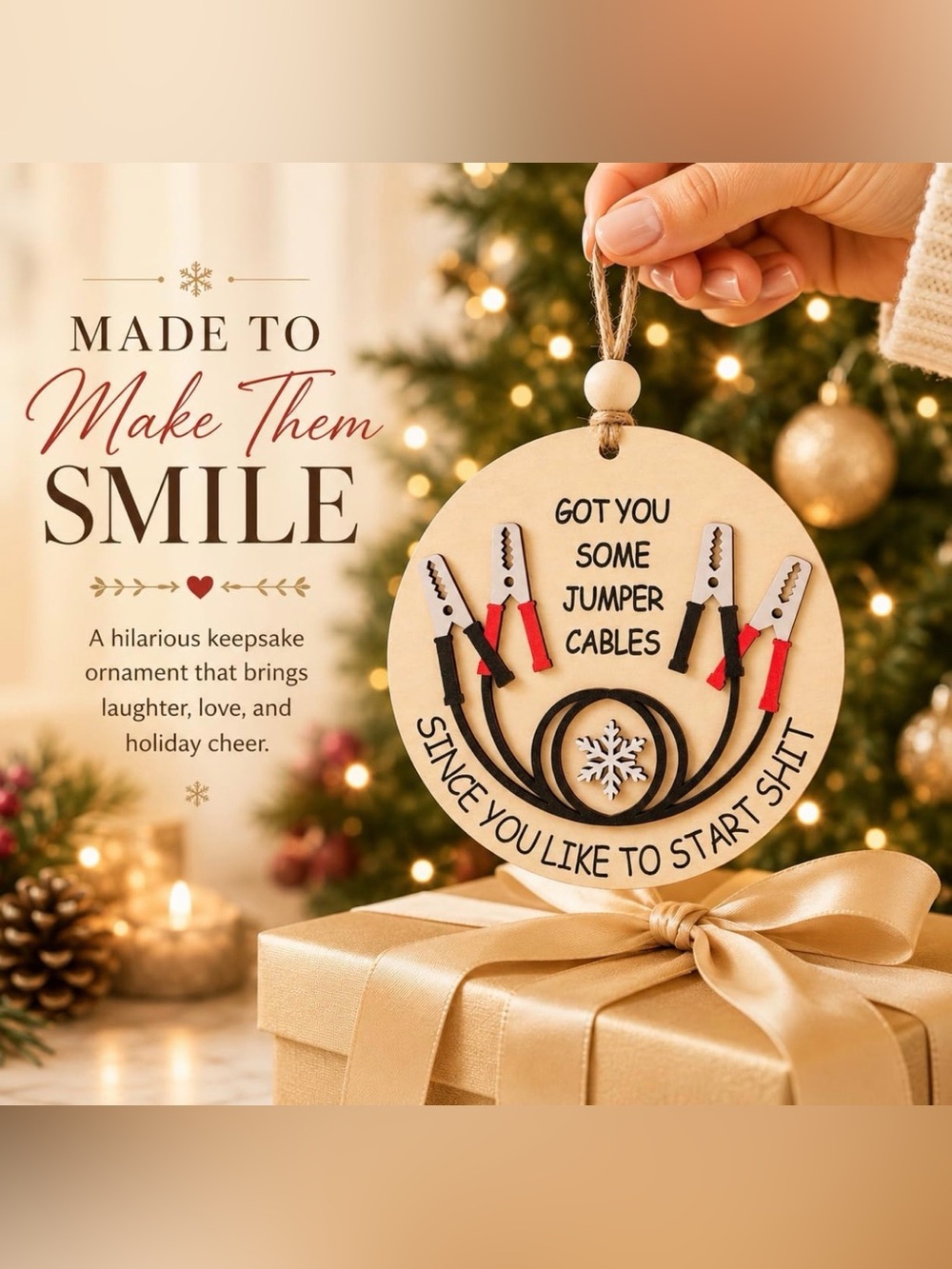 🎇Multi🎇Wooden 'Got You Some Jumper Cables' Holiday Ornament (2/$10)